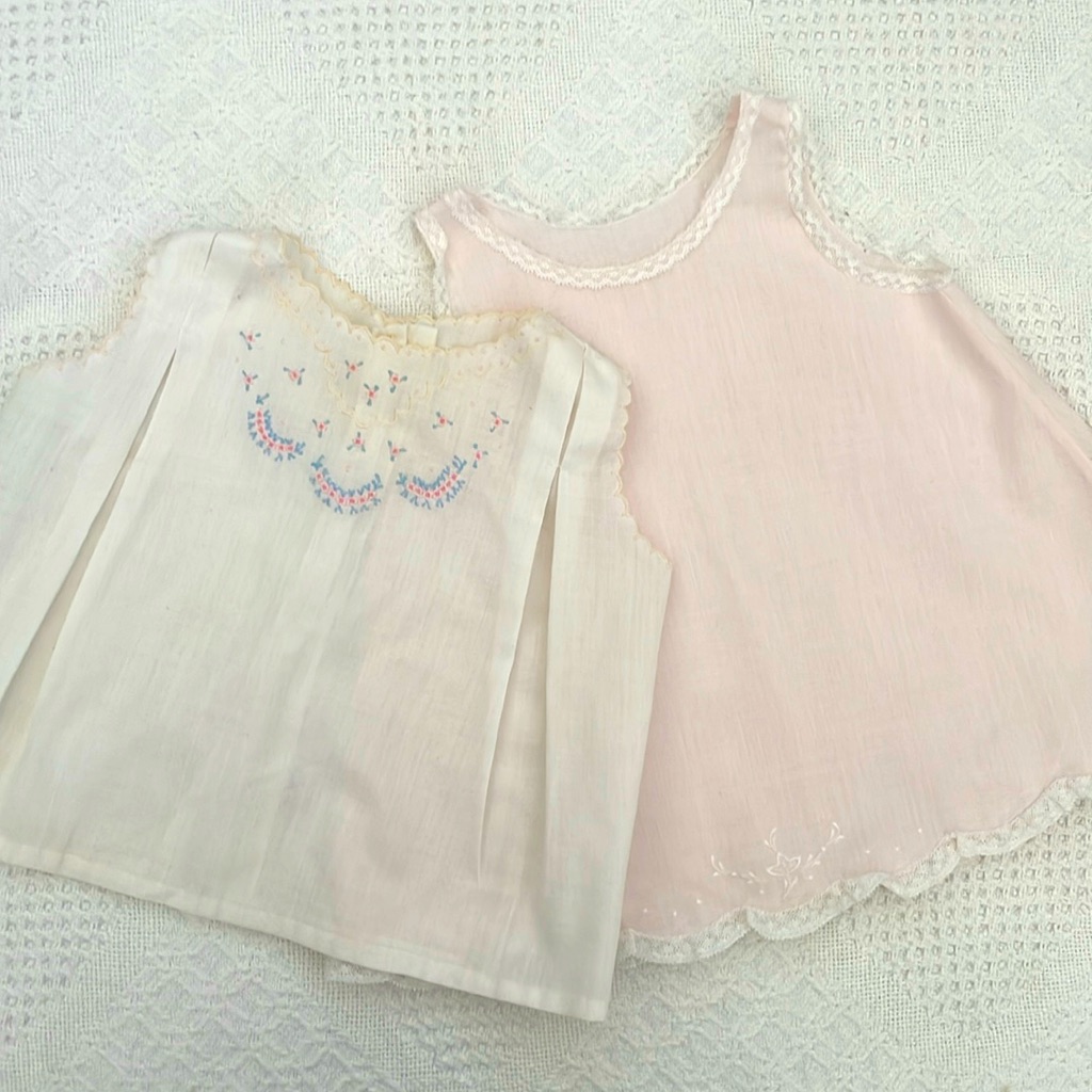Vintage Baby Girl Dresses Embroidered Sleeveless Bundle Of Two